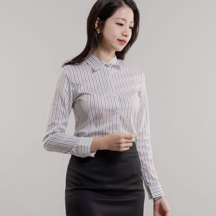 체인지 여성 스트라이프 스판 셔츠 남방 블라우스 체인지 여성 스트라이프 스판 셔츠 남방 블라우스