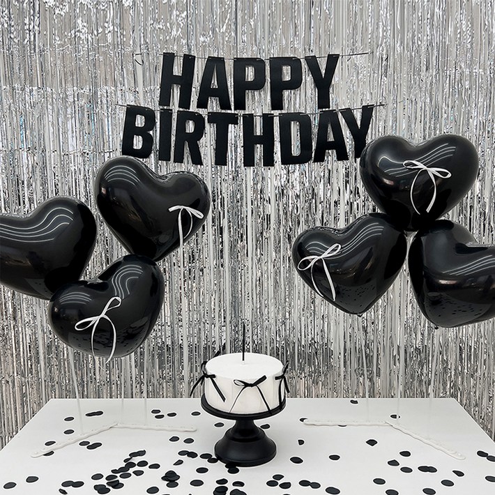 HBD 커튼 파티 세트, 실버블랙, 1세트 HBD 커튼 파티 세트, 실버블랙, 1세트