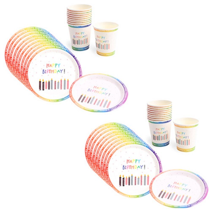 생일 파티접시 18cm 20p + 컵 20p 캔들 세트