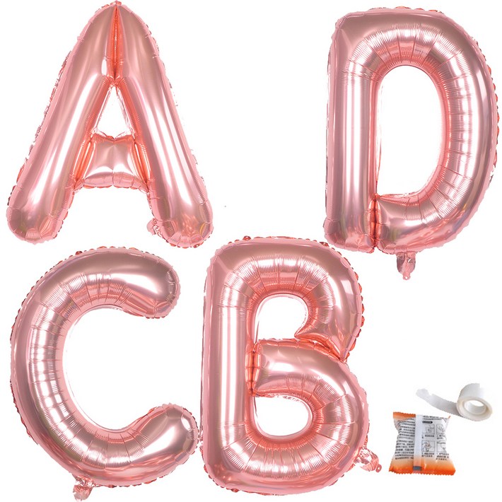 글자풍선 파티쇼 알파벳 은박 풍선 중형 A + B + C + D + 글루닷 100p 세트, 로즈골드, 1세트