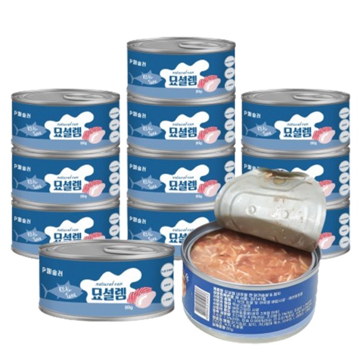 페슬러 고양이 묘설렘 간식 내추럴 캔, 혼합맛닭가슴살참치, 80g, 12개