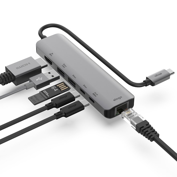 엘라고 6in1 USB C타입 HDMI 8K 멀티 허브 어댑터, 다크그레이, 1개