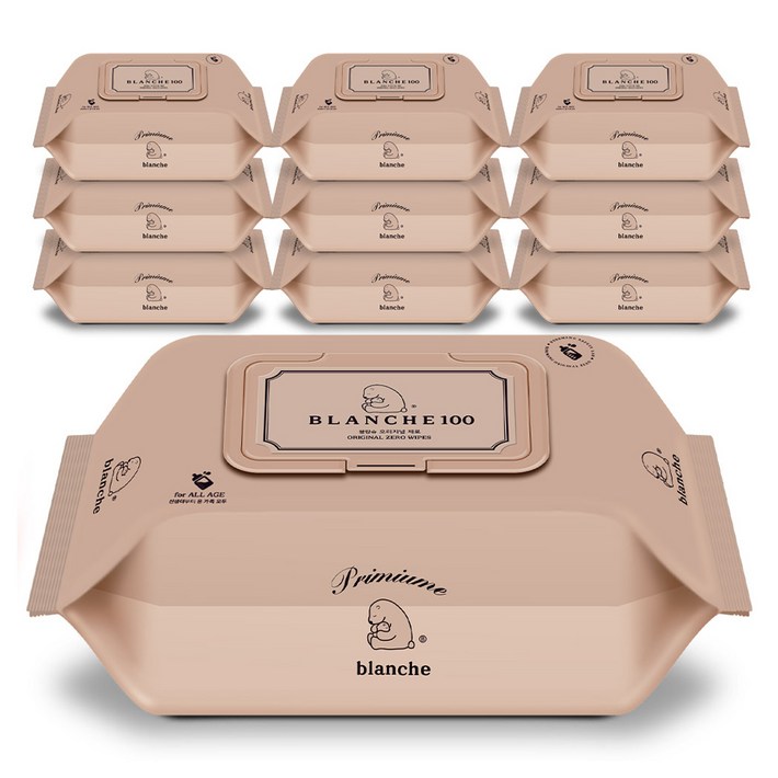 블랑슈 저자극 대용량 오리지널 제로 아기 물티슈 캡형, 10세트, 100매, 55g