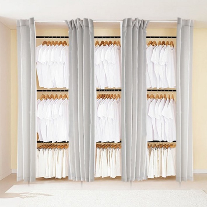 이지온 우먼스 커튼 고정식 드레스룸 시스템 옷걸이 설치형 행거 EWBS419, 그레이