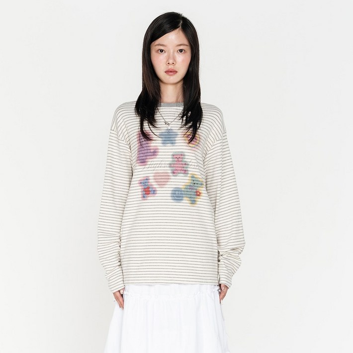 하이스쿨디스코 여성용 베어 스트라이프 롱슬리브