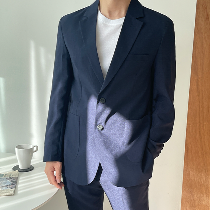 언탭트 남성용 썸머 린넨 투버튼 캐주얼 수트 자켓  긴바지 세트