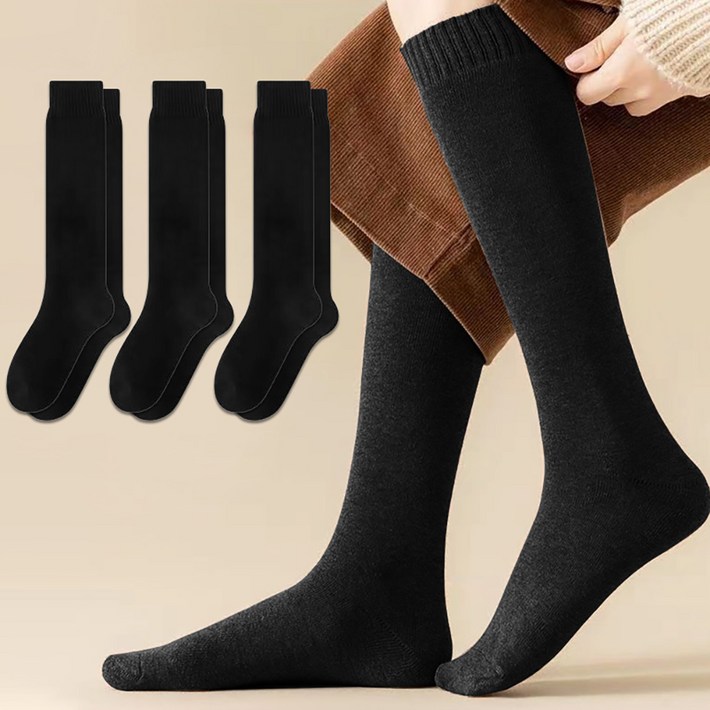 삭스판다 여성용 도톰한 겨울 방한 파일 반장 니삭스 3켤레 세트