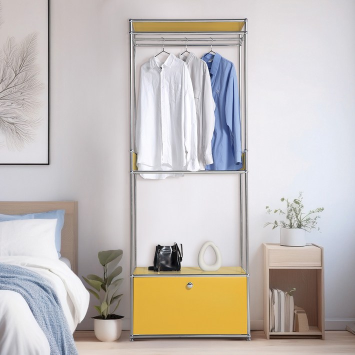 이가페 주니어 모듈 시스템행거 미드센츄리 드레스룸 클로 1도어 행거장 방문설치, 옐로우