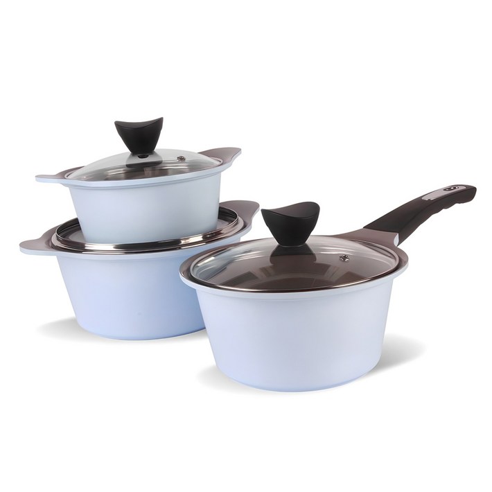 키친웰 벨로스 세라믹 코팅 냄비 세트 3개, 스카이블루, 양수냄비 16cm 20cm 편수냄비 18cm, 1세트 키친웰 벨로스 세라믹 코팅 냄비 세트 3개, 스카이블루, 양수냄비 16cm 20cm 편수냄비 18cm, 1세트