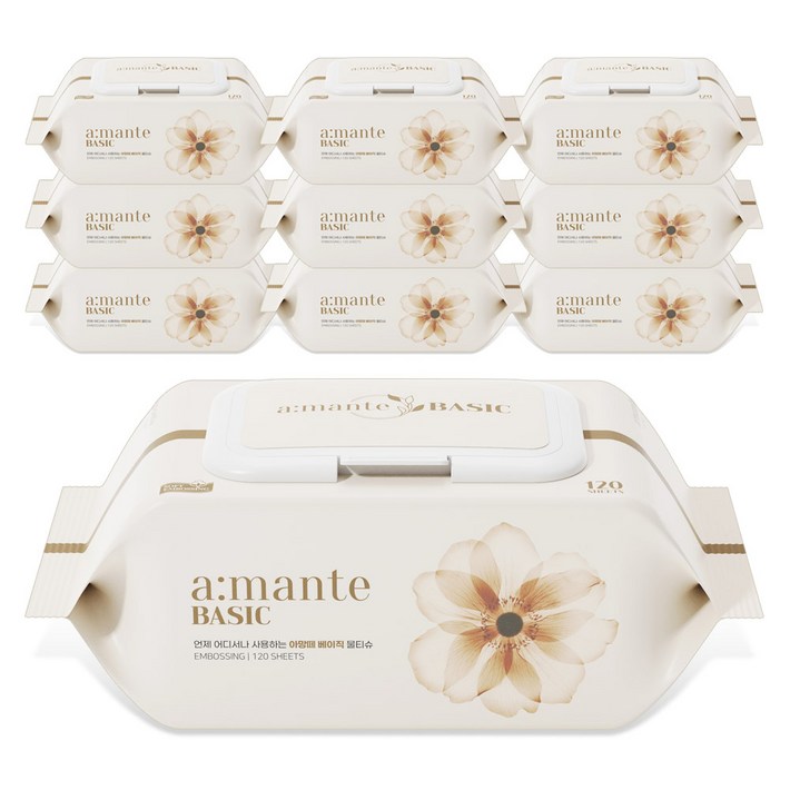 아망떼 베이직 엠보싱 물티슈 캡형 40gsm, 40g, 120매, 10개