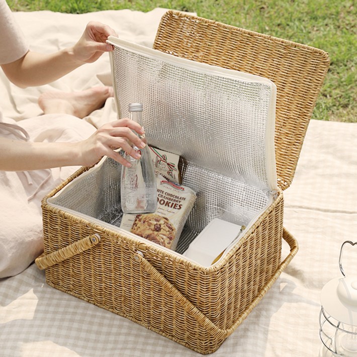 네이쳐리빙 데이지가든 보냉 라탄 피크닉 바구니  보냉백