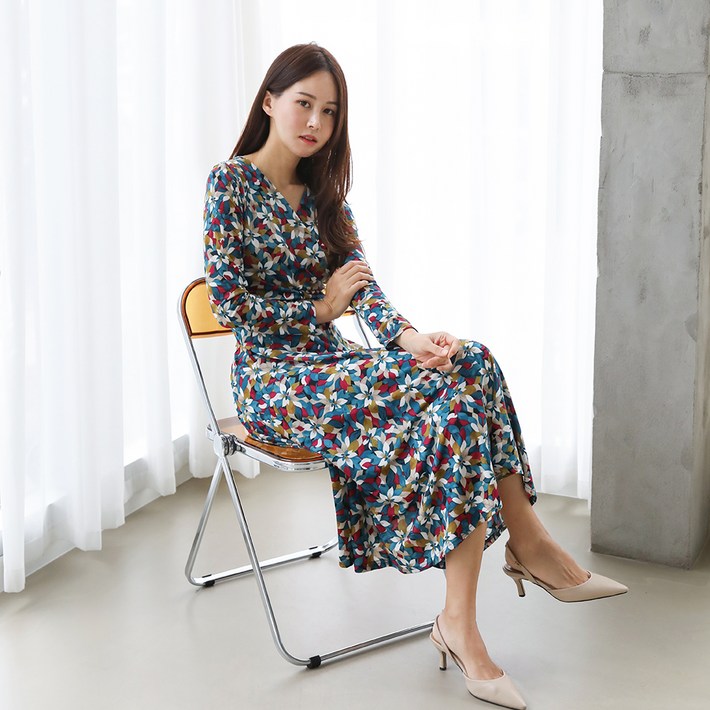 프롬코 플라워 옆셔링 랩스타일 롱 원피스 FRC123 빅사이즈 포함