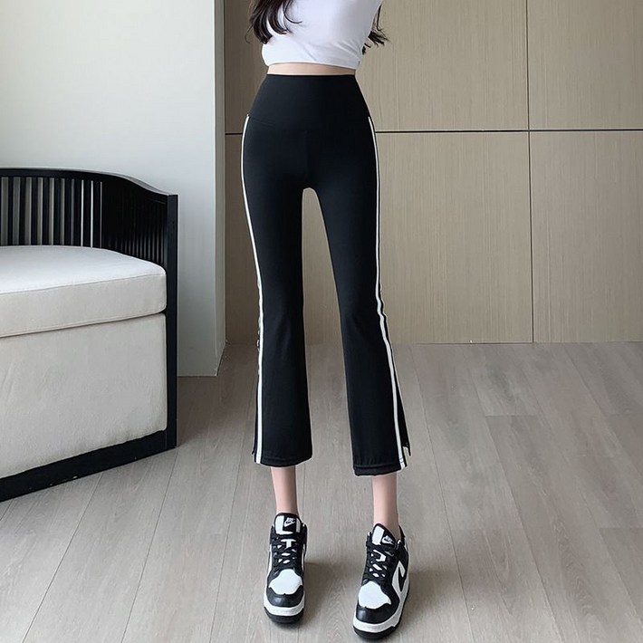 마켓피아 여성용 통기성 필라테스 요가 8부 트임 레깅스