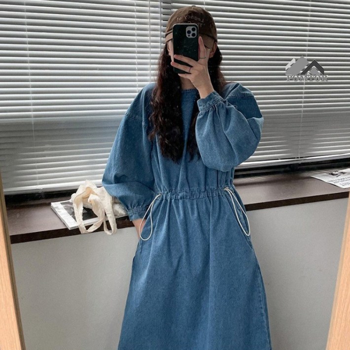POMTOR 허리조임 캐쥬얼 데님 루즈 롱 원피스 POMTOR 허리조임 캐쥬얼 데님 루즈 롱 원피스