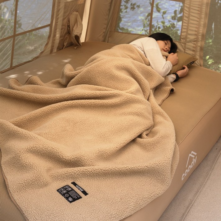 쿠디 캠핑 이불 침낭 휴대용 캠핑러그 대형 블랭킷 리버서블 담요, 1개, 베이지