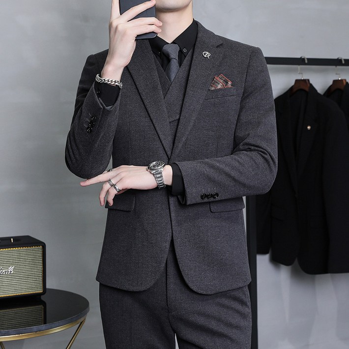 고급 비즈니스 남성 정장 슈트 쓰리피스 슬림핏 도톰 스트라이프 정장 코트 A449TZ09P300