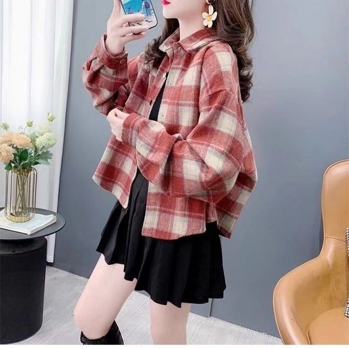 봄 가을 여성 긴팔 셔츠 캐주얼 여자 셔츠 남방 루즈핏 데일리 사계절 체크 숏 남방 LPC