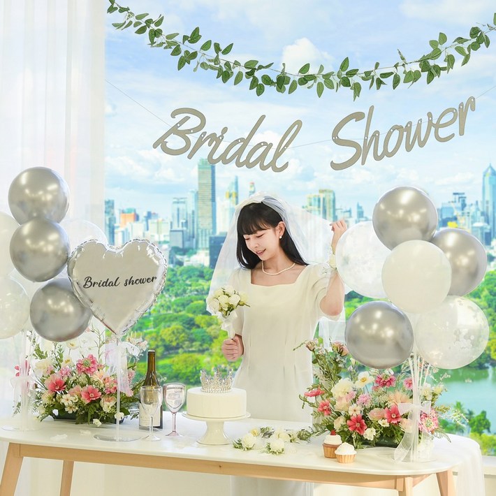 메리파티 브라이덜샤워 소품 풍선 세트 3인 4인 파티 12종 올인원구성, 1세트, 가랜드골드