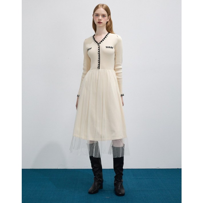 르샵 직영 브이넥 골지 니트 샤 원피스L1C42KOP010