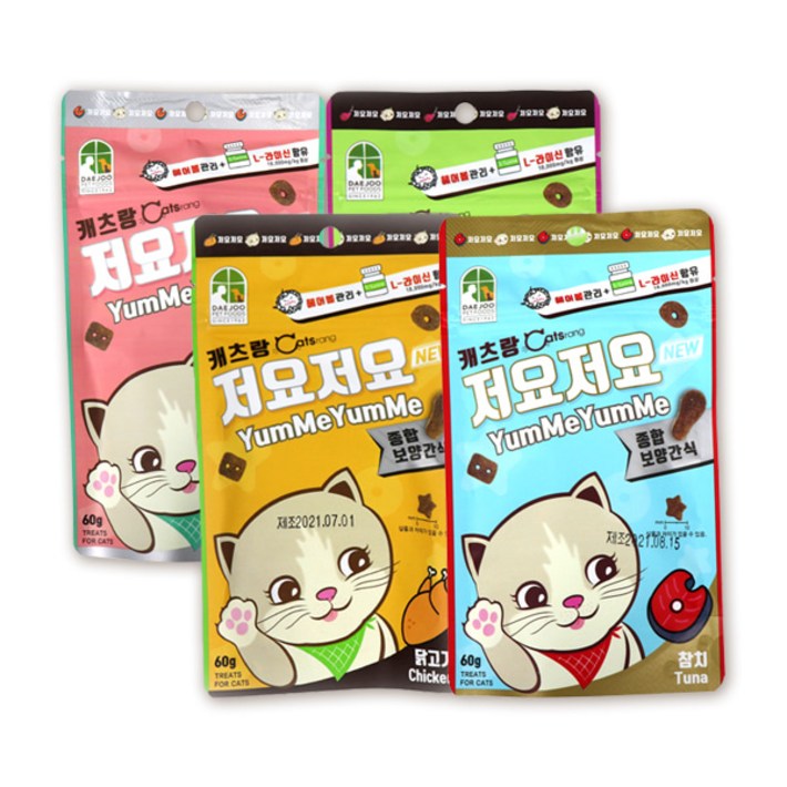 캐츠랑 저요저요 고양이 보양간식 4종 콤보 60g, 닭고기. 양고기. 연어. 참치, 60g, 4세트