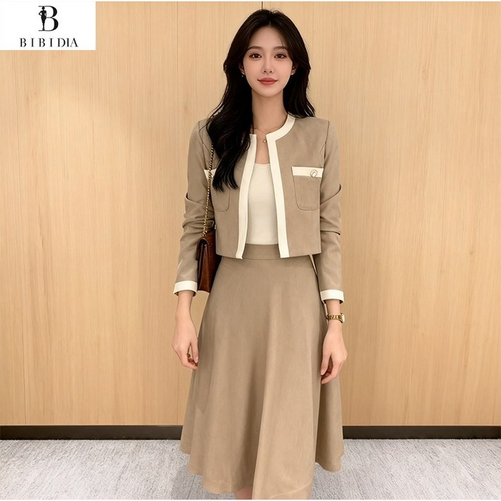 비비디아 여성용 자켓 롱스커트 투피스 세트 오피스룩 하객룩 출근룩 세트업5565