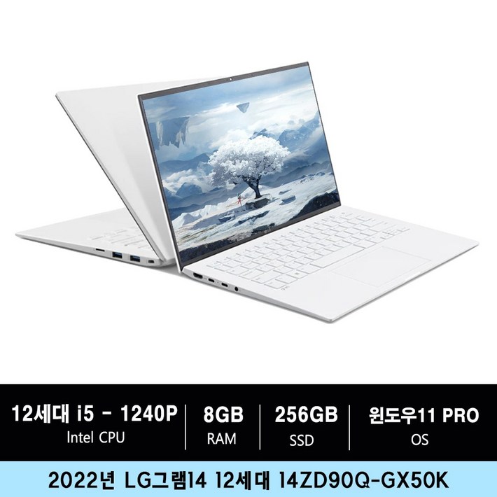 LG전자 2022 그램14 12세대 14ZD90Q-GX50K WIN11 PRO 정품설치 한컴팩 포함