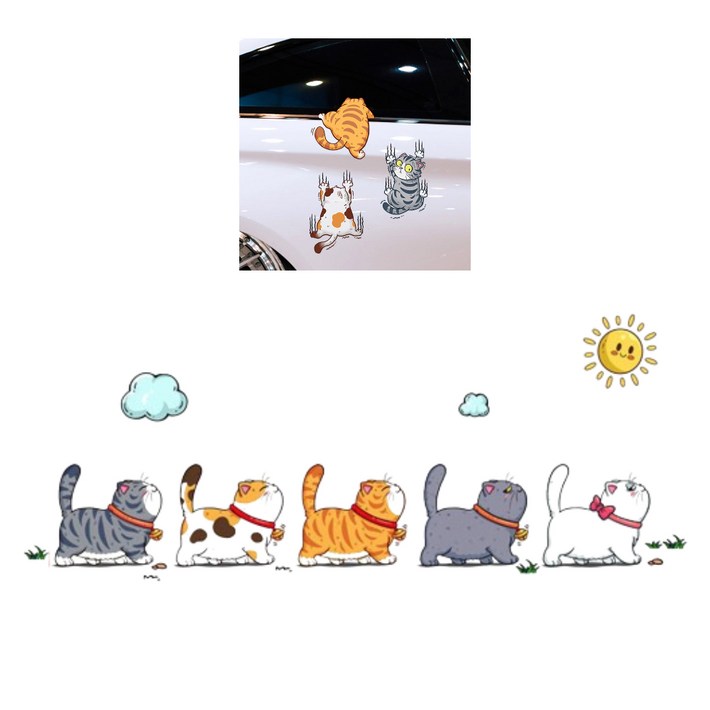 바이유즈 차량용 고양이스티커 스크래치 흠집, 1개