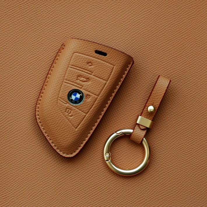 트니르 BMW 호환 스마트 키케이스 신형 천연 소가죽 맞춤 차키링 차키홀더 차량용품, 샌드브라운