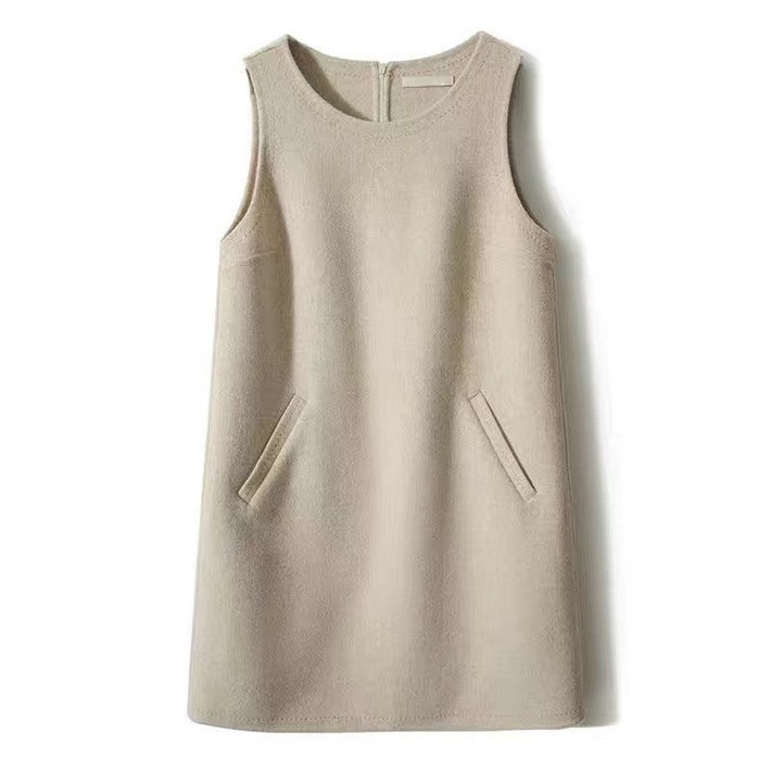 FANSYLI 봄가을 겨울 신상 민소매 모직원피스 패션 미디 단색 조끼 원피스 여성 고급 빅사이즈 루즈핏 통근원피스 X2409S1742