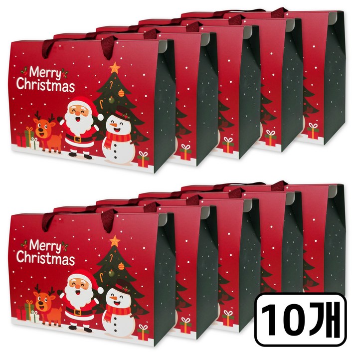 크리스마스 손잡이 포장상자, 10개, 레드