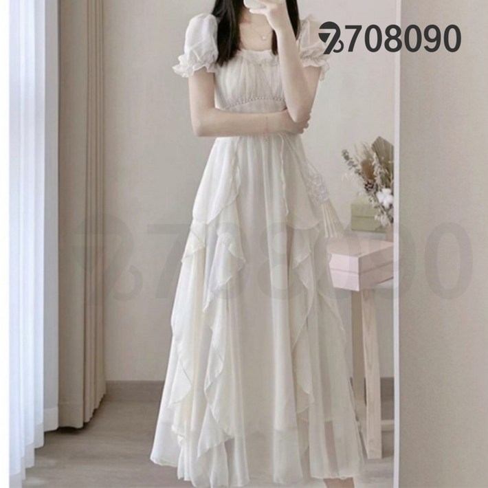 708090 여성 화이트 부드러운 롱 원피스