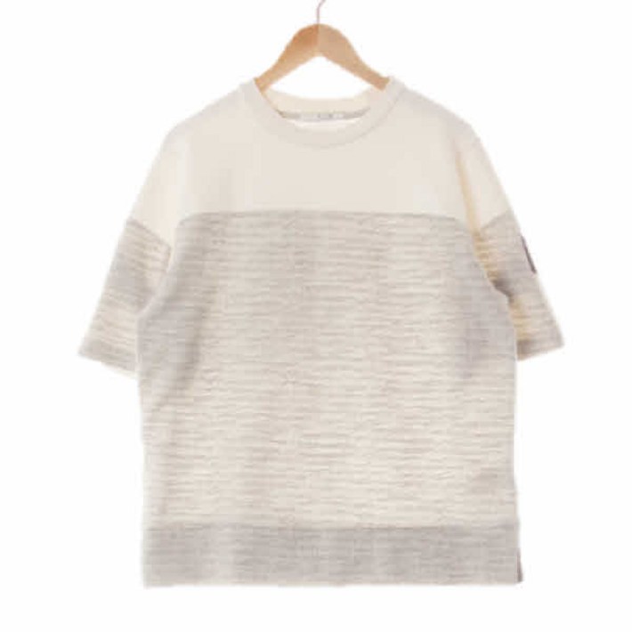 4579 지오송지오 화이트그레이 면혼방 배색라운드반팔티 105