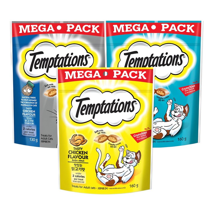 템테이션 고양이 메가팩 스낵 3종 세트, 혼합맛닭고기참치헤어볼컨트롤, 450g, 1세트