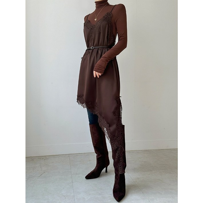 엘레강스 레이스 나시 새틴 언발 롱원피스