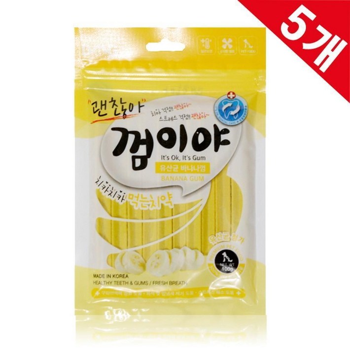 유산균 강아지양치껌 치석제거 덴티스츄 5봉 애견 덴탈스틱 개껌