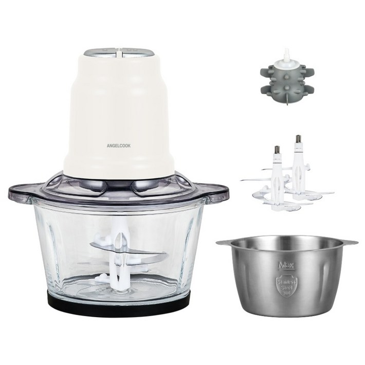 엔젤쿡 허리케인 전동 멀티 다지기 1.9L 유리  스텐 2가지 용기 풀세트 믹서기 쵸퍼, AGCMX1900