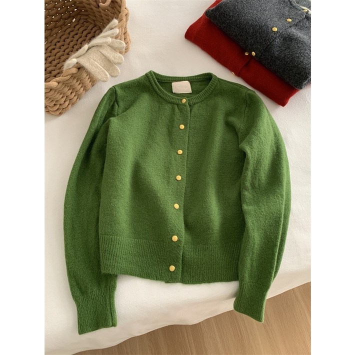 아이엠몽 여성 금장 벨벳 라운드 캐주얼 니트 가디건