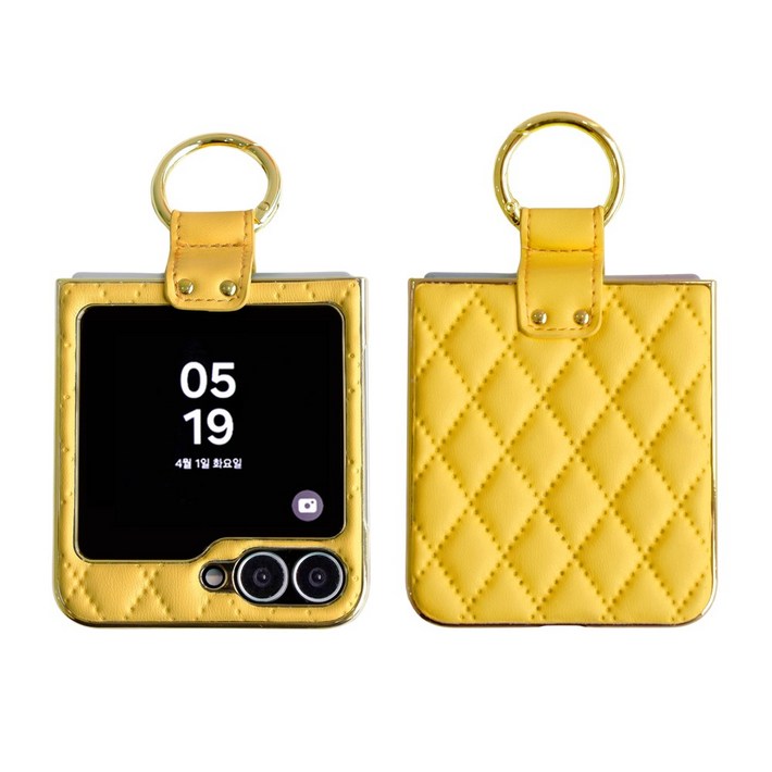 제루크 갤럭시 호환 Z플립 엠보 가죽 골드라인 링 케이스