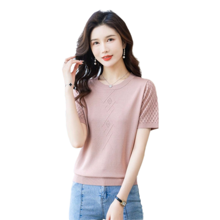 여성 코튼 라운드넥 반팔 티셔츠 여름 얇은 레이어링 탑