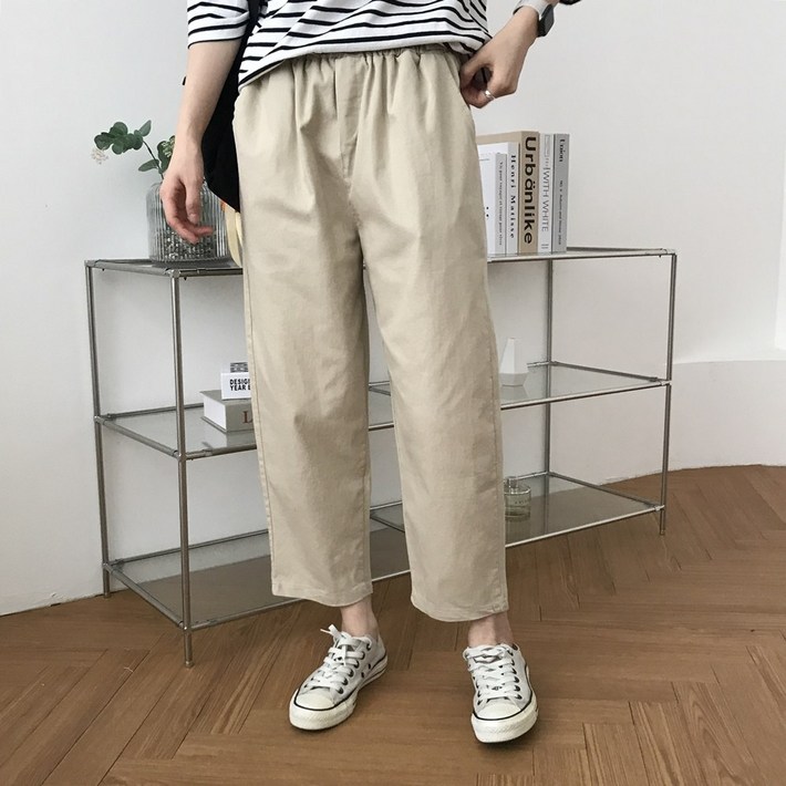 black powder 옆단추 통배기 바지 밴딩 스판 팬츠 여성용