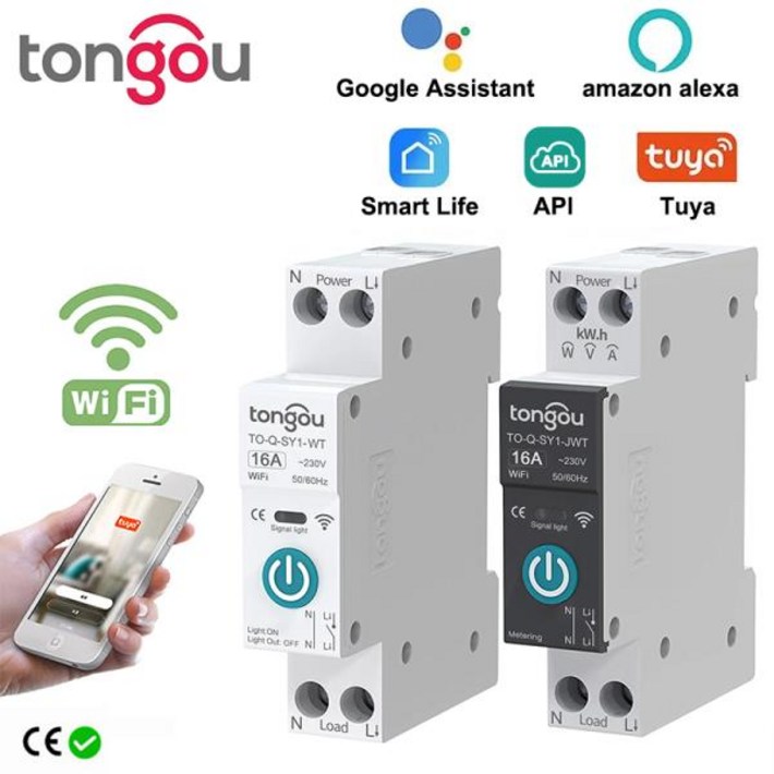 TuyaWifi 스마트 회로 차단기 스위치 계량 63A1P Din 레일 원격 제어, 스마트 홈 스마트 라이프 앱 타이머 모듈 TONGOU