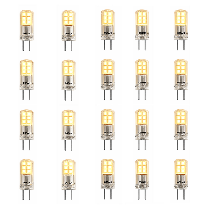 OSRAM LED 12V 2.2W GY6.35 2700K 핀 전구 저전압 LED 기존 할로겐 25W 30W 램프 대체 실내 캠핑 독서등용, 20개, 전구색