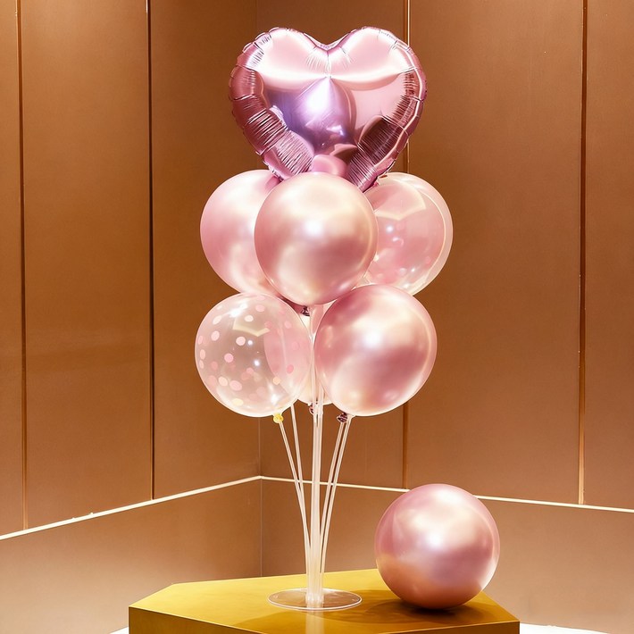 CEUQIESO 분홍색 혼합 하트  풍선꽂이 풍선 스탠드 70cm, 생일파티용품 세트, 1개
