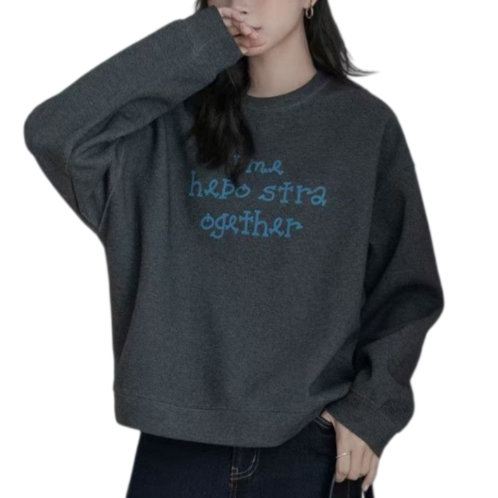 Makone 여성 라운드넥 레터링 프린트 심플 트랜드 데일리 맨투맨 캐주얼