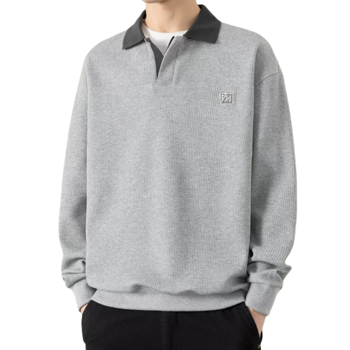 Makone 남성 가을 겨울 캐주얼 루즈핏 카라넥 긴팔 티 셔츠