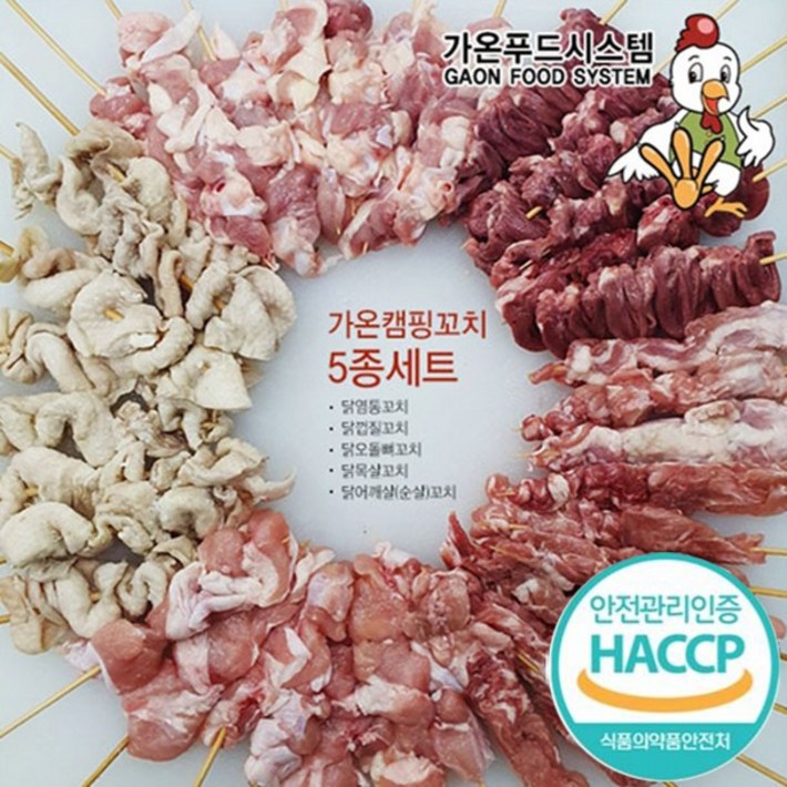국내산 무염 닭꼬치 염통,껍질,순살,목살,닭오돌뼈,5종 캠핑세트, 1개, 1kg
