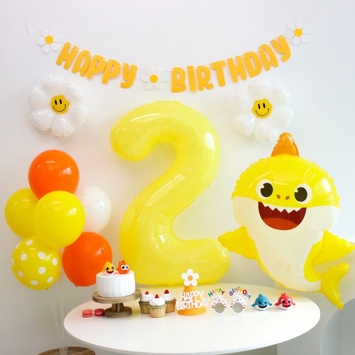 이벤트홀릭 아기상어 풍선 생일파티용품 세트자유레터링 두돌생일상