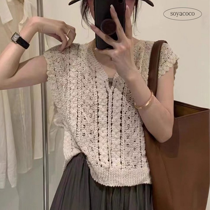 소야코코 뜨개 뷔스티에 나시 레이스 빈티지 휴양지 레이어드 민소매