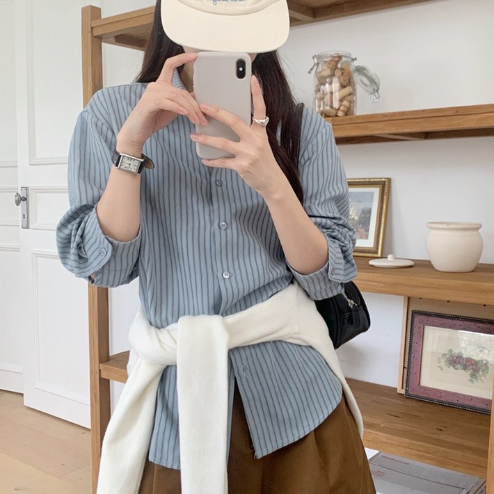 SML사이즈,여성 데일리 스트라이프 줄무늬 셔츠 블라우스