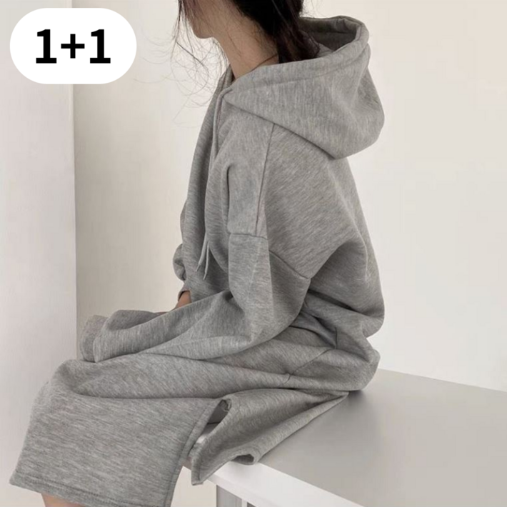 봄 가을 겨울 빅사이즈 기모 후드 롱 원피스 간절기 오버핏 여성 편안한 임산부 홈웨어 캐주얼 루즈핏
